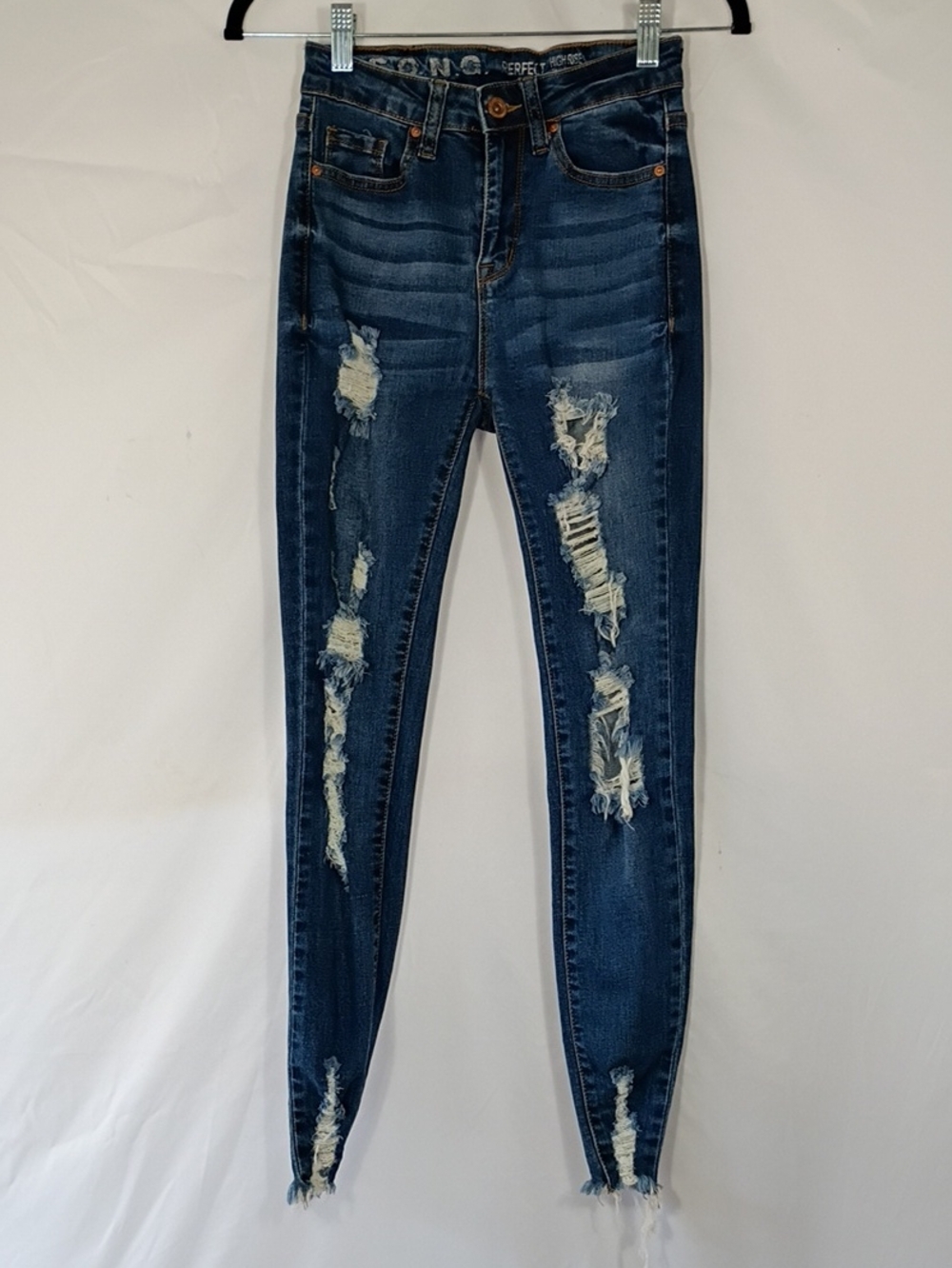 EUC S.o.n.g. Perfect High Rise Skinny Ankle Jeans Medium Wash Distressed Sz 1/25
